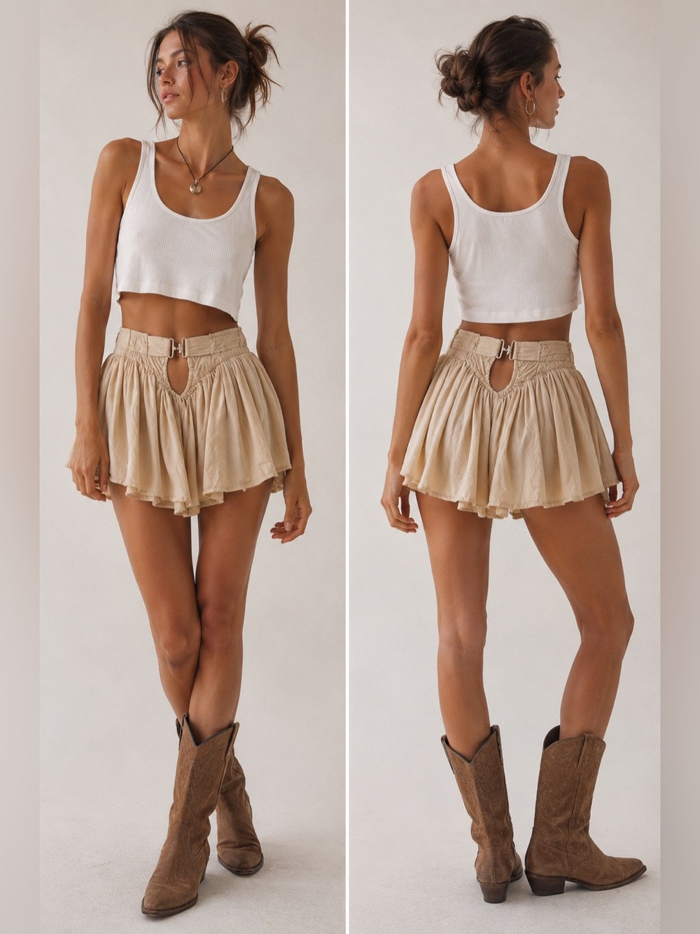 Free People Beige Linen Blend Open Back Keyhole Mini Skirt XS